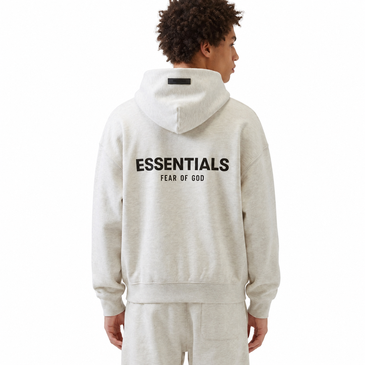 Fear of God Essentials Light Oatmeal Hoodie - model back