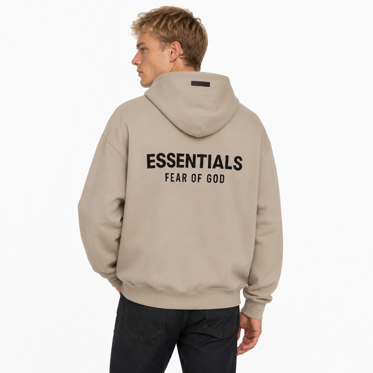 Fear of God Essentials Desert Sand hoodie - model back
