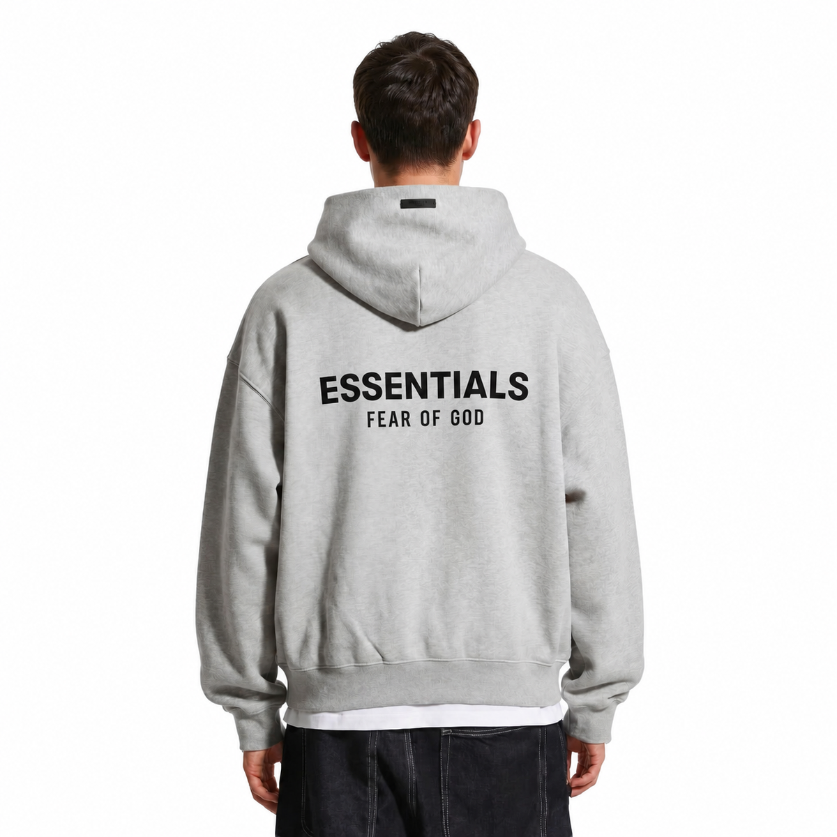 Fear of God Essentials Light Heather Gray Fleece Hoodie - model back