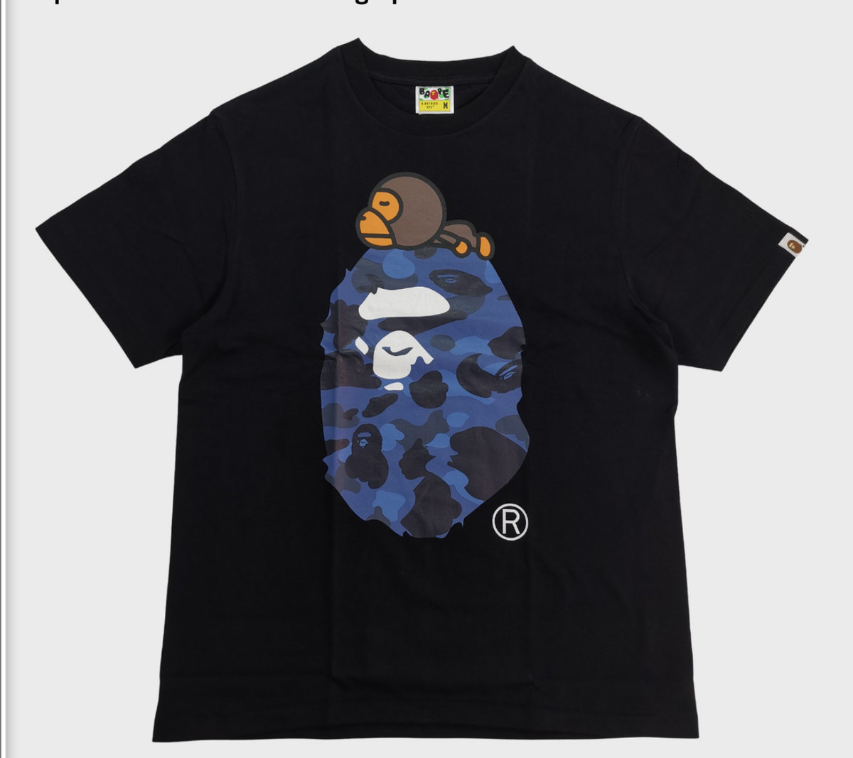 BAPE Milo and Blue Camo Ape Head Graphic T-Shirt Black - supplier original