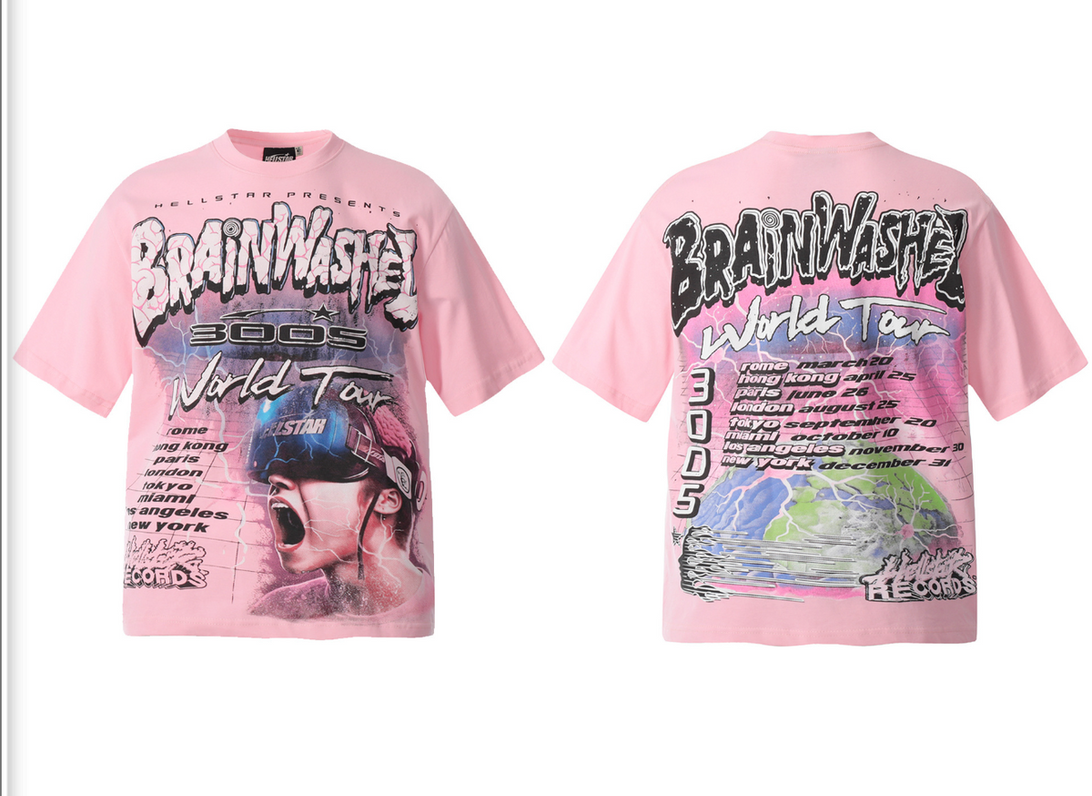 Hellstar Brainwashed World Tour Graphic T-Shirt Pink - supplier original
