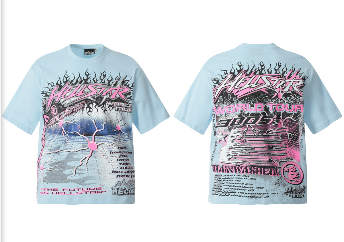 Hellstar Brainwashed Graphic T-Shirt Light Blue/Pink - supplier original