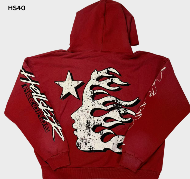 Hellstar Flaming Head and Star Hoodie Red/White - supplier original