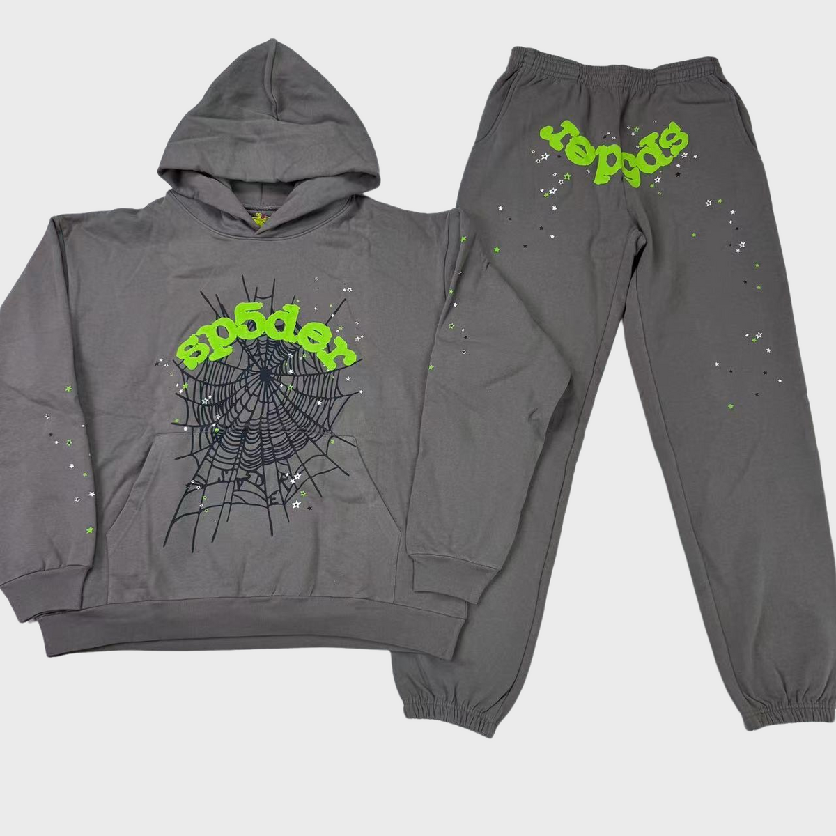 Sp5der Hoodie and Pants Combination Gray/Green - supplier original