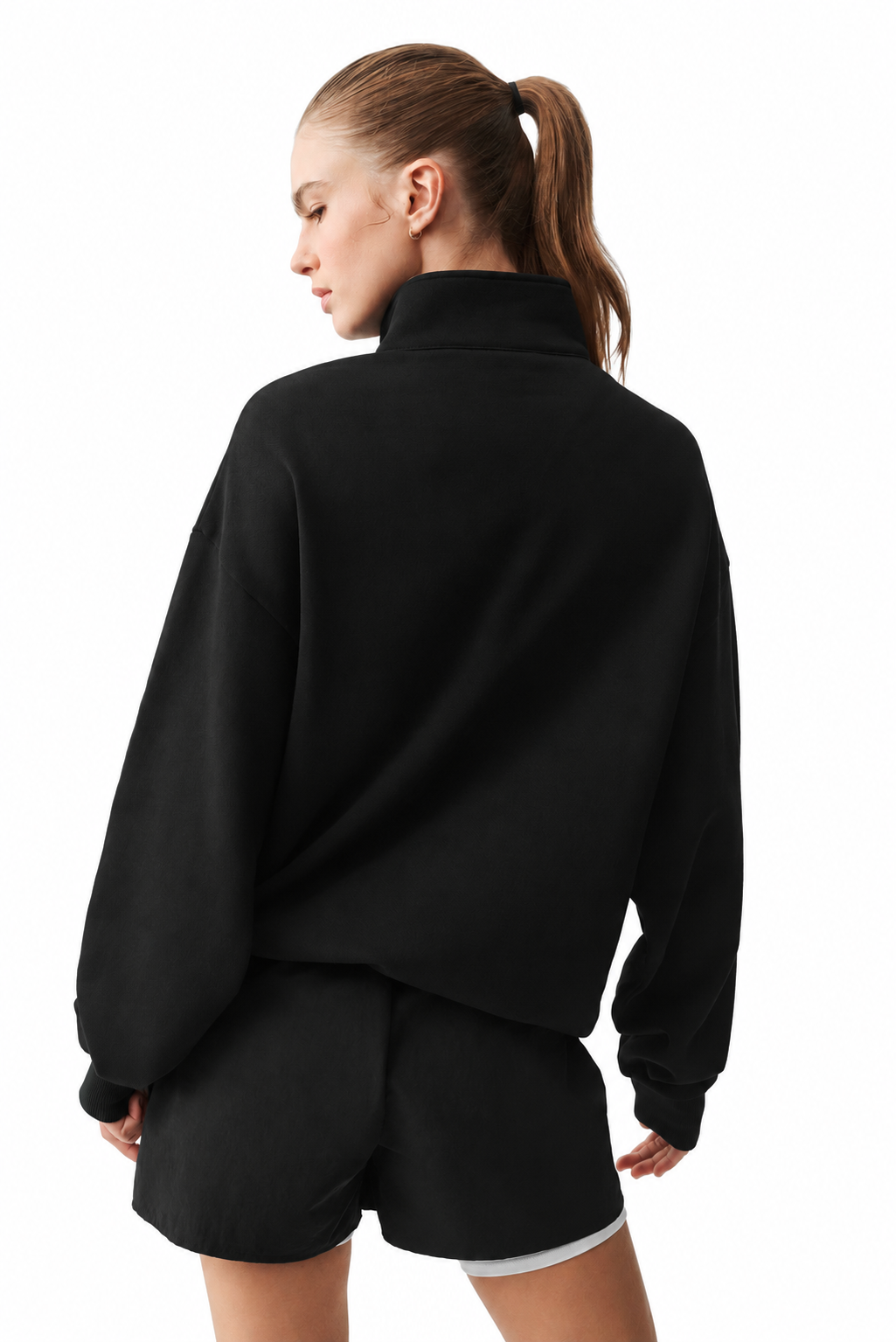 Alo Yoga Black Accolade 1/4 Zip Pullover - model back