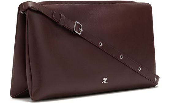 Courrèges Cuff smooth calfskin shoulder bag in Burgundy — view 2
