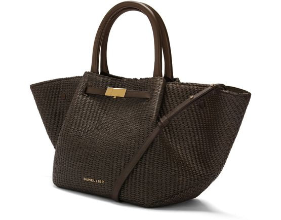 DeMellier The Midi New York handbag in Espresso Raffia, Espresso Trims — view 2