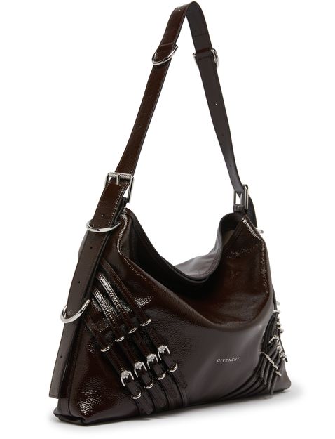 Givenchy Voyou medium bag in patent leather with multi-buckles in Ebony Brown — view 2