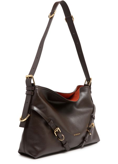 Givenchy Voyou medium shiny leather bag in 206-Chocolate — view 2