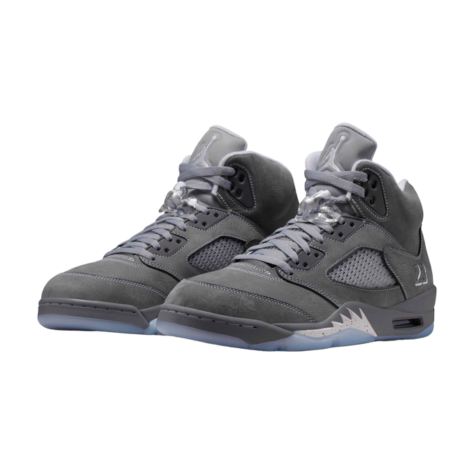 Air Jordan 5 Retro — Wolf Grey — front three quarter pair