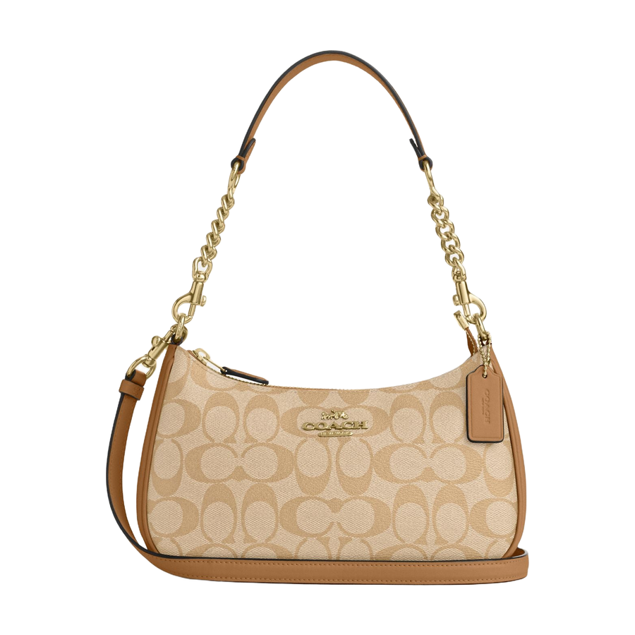 Teri Shoulder Bag in Light Khaki/Light Saddle, front, full product reference view