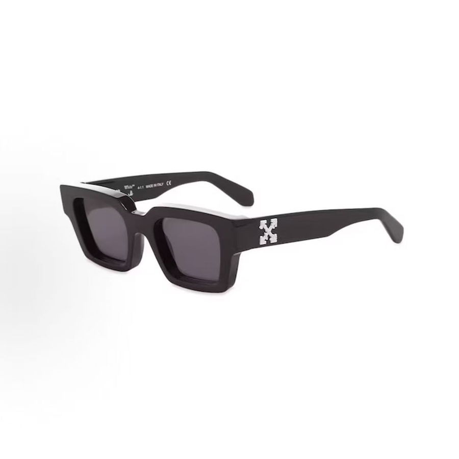 Off-White Rectangular Sunglasses — Black / Purple Tint — source catalog front three quarter