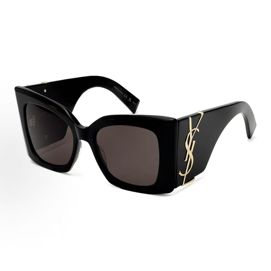 Saint Laurent Square Sunglasses — Black / Dark Lenses — source catalog front three quarter