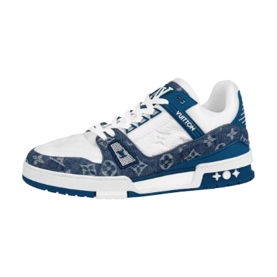 Louis Vuitton LV Trainer Sneakers — Blue / White — source catalog lateral side