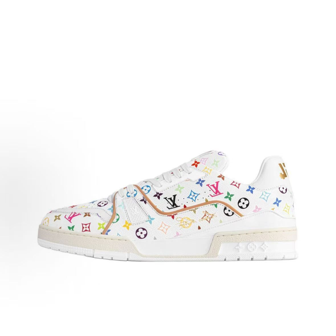 Louis Vuitton LV Trainer Sneakers — White / Multicolour — source catalog lateral side