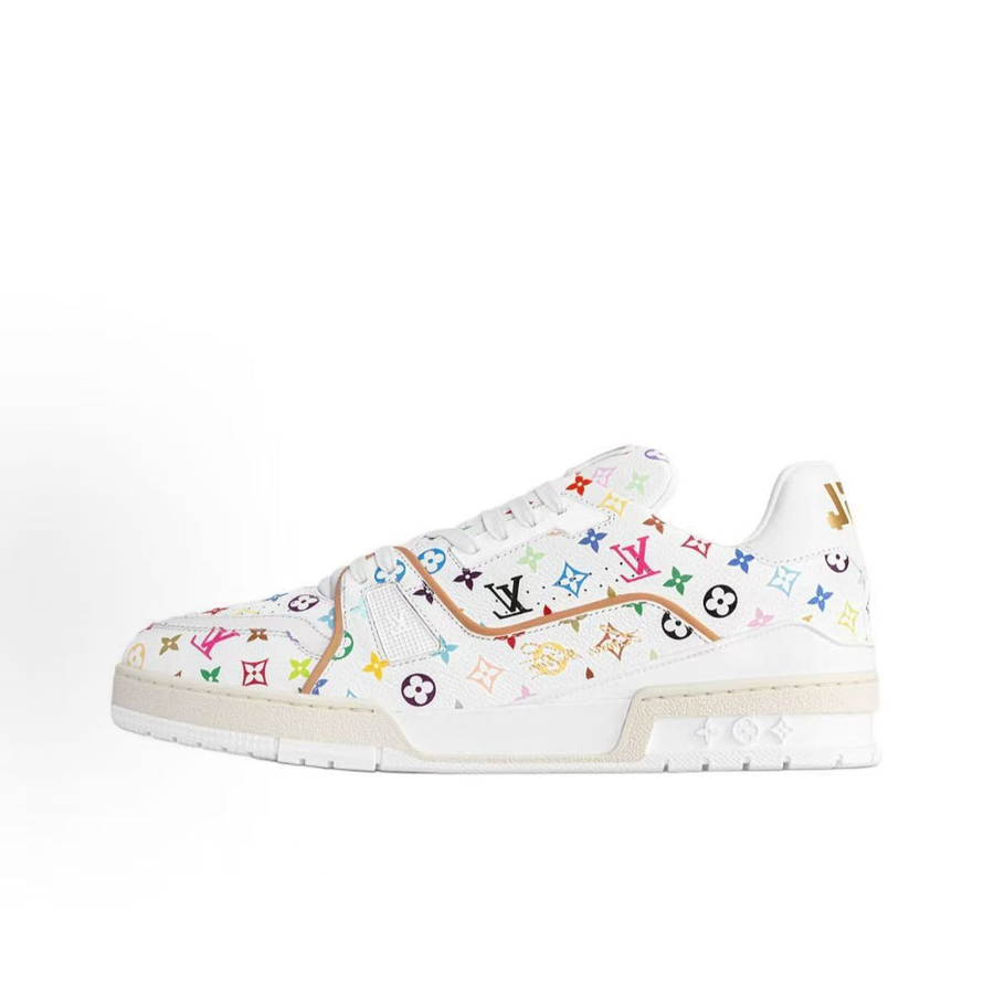 Louis Vuitton LV Trainer Sneakers — White / Multicolour — source catalog lateral side