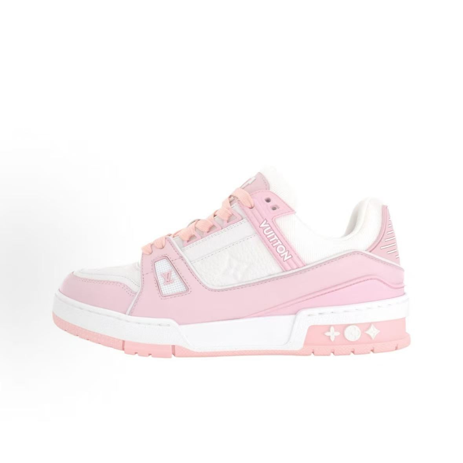 Louis Vuitton LV Trainer Sneakers — Pink / White — source catalog lateral side