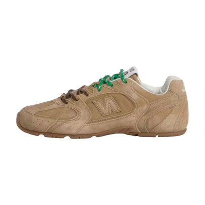 Prada Sneakers — Tan / Green Lace Accent — source catalog lateral side