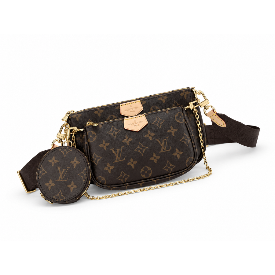 Multi Pochette Accessoires in Monogram/Brown Strap, front three-quarter, full product reference view