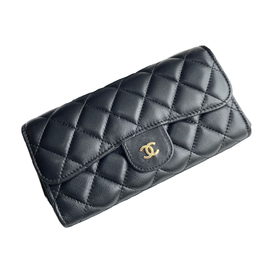 Quilted Long Flap Wallet — Black — source reference photo