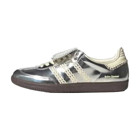 adidas Wales Bonner Samba Sneakers — Silver / Black — source catalog lateral side