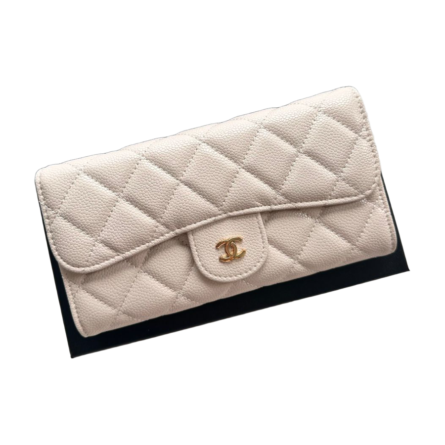 Quilted Long Flap Wallet — Ivory — source reference photo