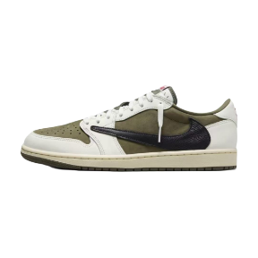 Jordan Air Jordan 1 Low Sneakers — White / Olive / Black — source catalog lateral side