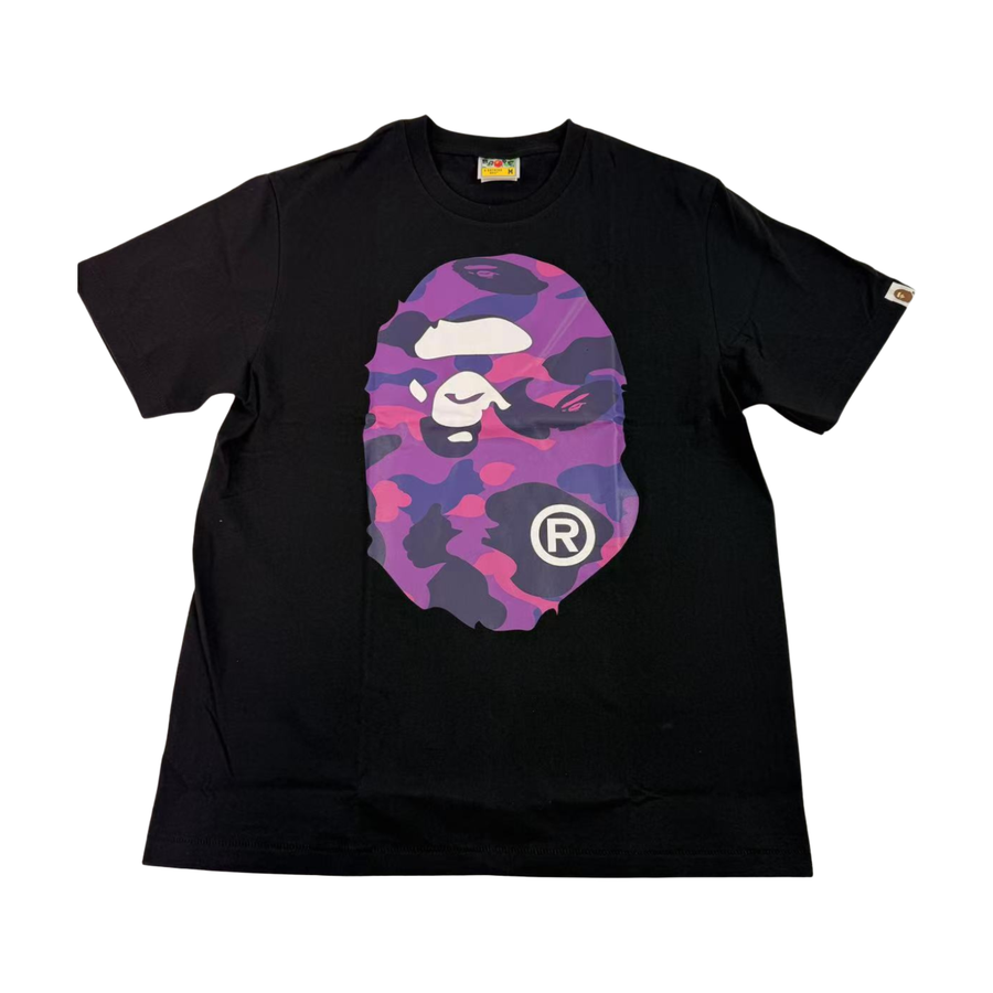 BAPE Purple Camo Ape Head Graphic T-Shirt Black - supplier original