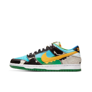 Nike Dunk Low Sneakers — Black / White / Green / Yellow — source catalog lateral side