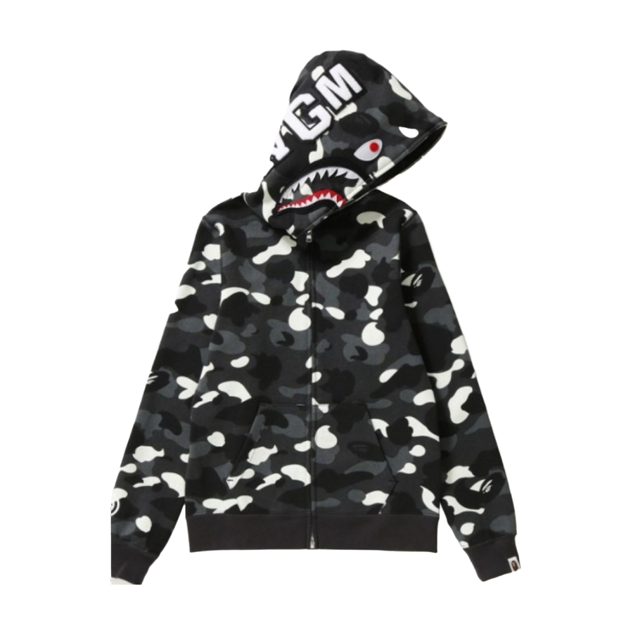 BAPE Camo Shark Full Zip Hoodie Black/White - supplier original