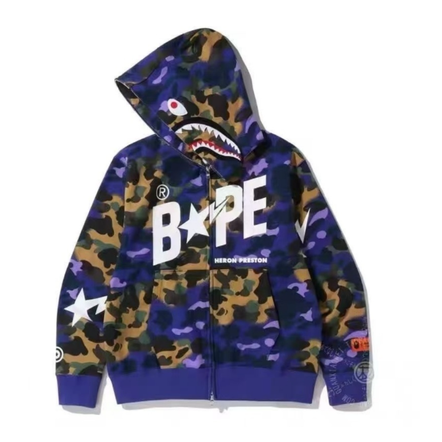BAPE Camo Star Logo Full Zip Hoodie Blue/Purple/Green - supplier original