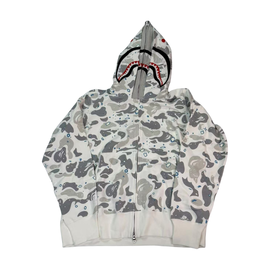 BAPE Camo Shark Full Zip Hoodie Light Gray/White - supplier original