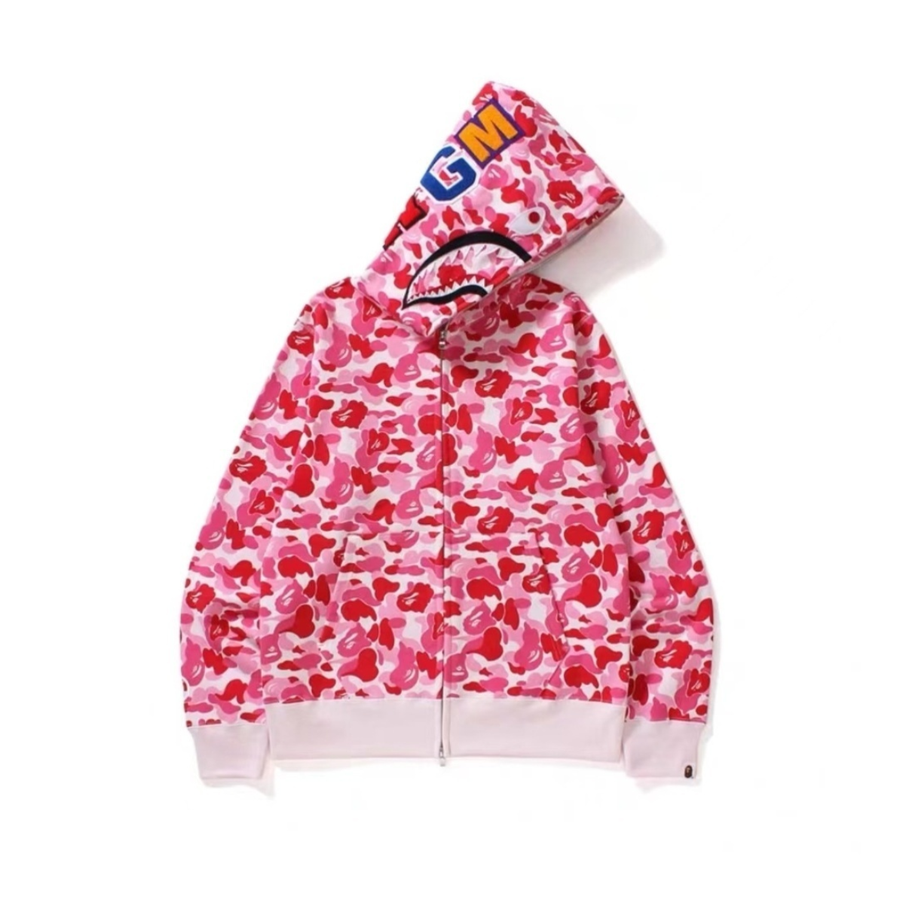 BAPE Camo Shark Full Zip Hoodie Pink/White - supplier original