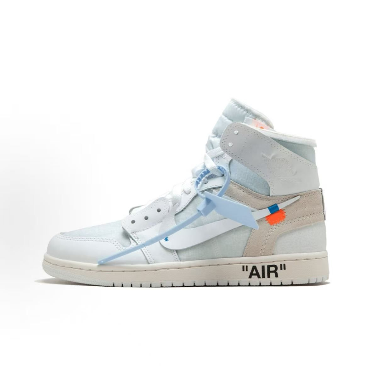 Jordan Air Jordan 1 High Sneakers — White / Light Blue / Orange Accent — source catalog lateral side
