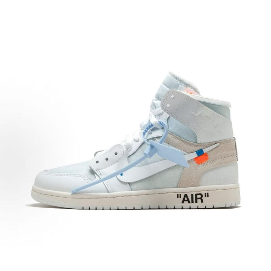 Jordan Air Jordan 1 High Sneakers — White / Light Blue / Orange Accent — source catalog lateral side