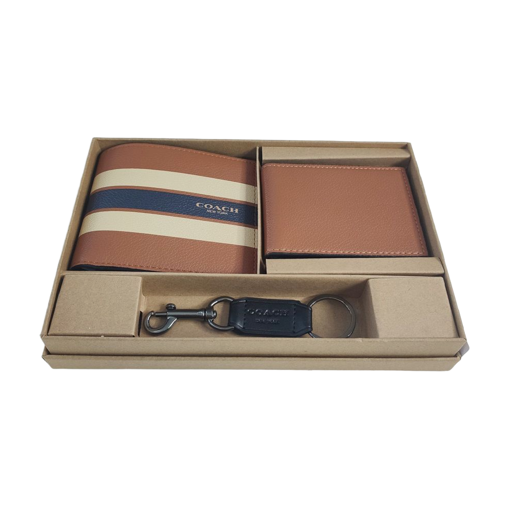 Pebbled Bifold Wallet — Brown / Ivory Stripe — source reference photo