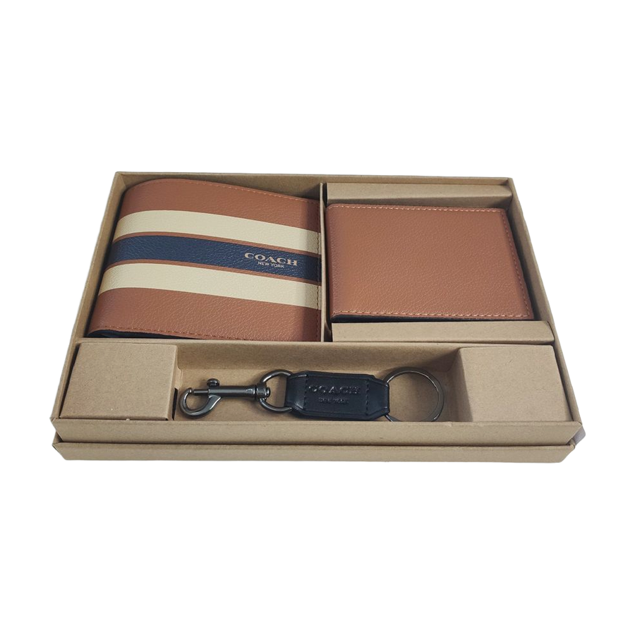 Pebbled Bifold Wallet — Brown / Ivory Stripe — source reference photo