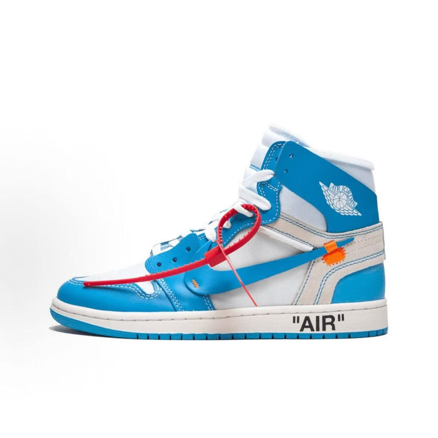 Jordan Air Jordan 1 High Sneakers — White / Blue / Orange Accent — source catalog lateral side