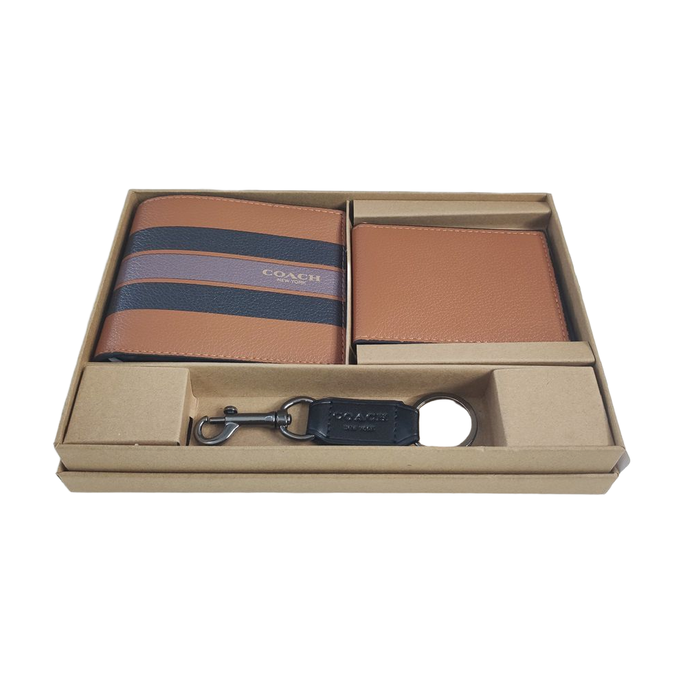 Pebbled Bifold Wallet — Brown / Blue Stripe — source reference photo