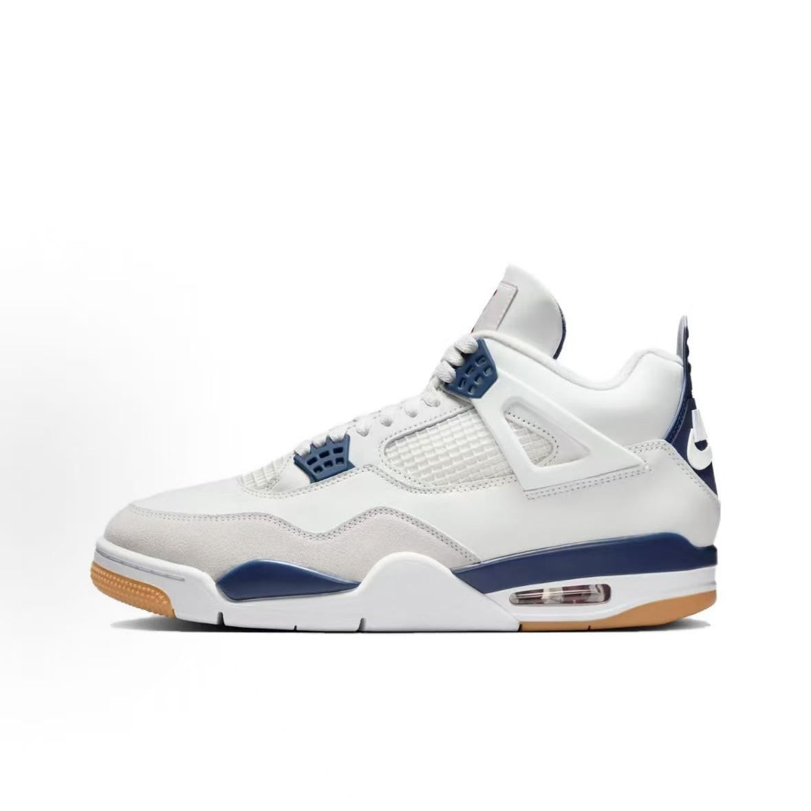 Jordan Air Jordan 4 Sneakers — White / Navy / Gum — source catalog lateral side