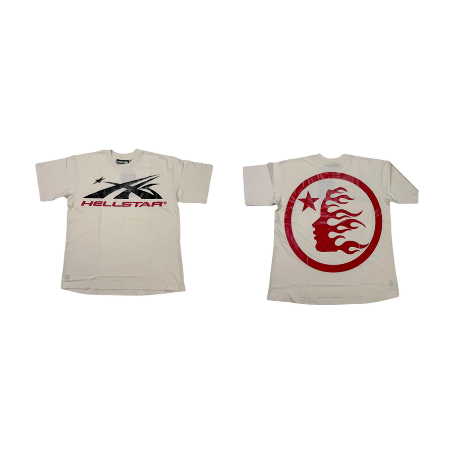 Hellstar Star and Flaming Head Graphic T-Shirt Beige/Red - supplier original