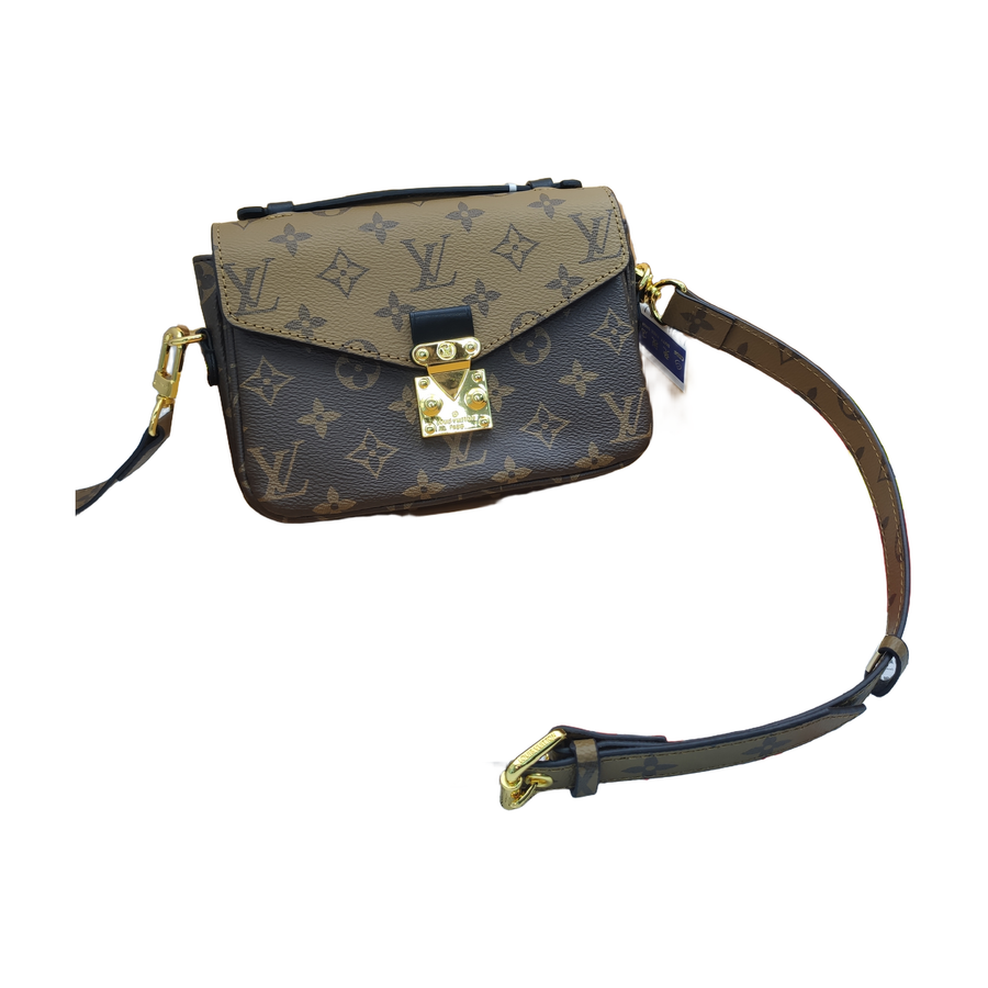 Reverse Monogram Top Handle Crossbody Bag in Brown / Beige / Black, supplier source view, full product reference view