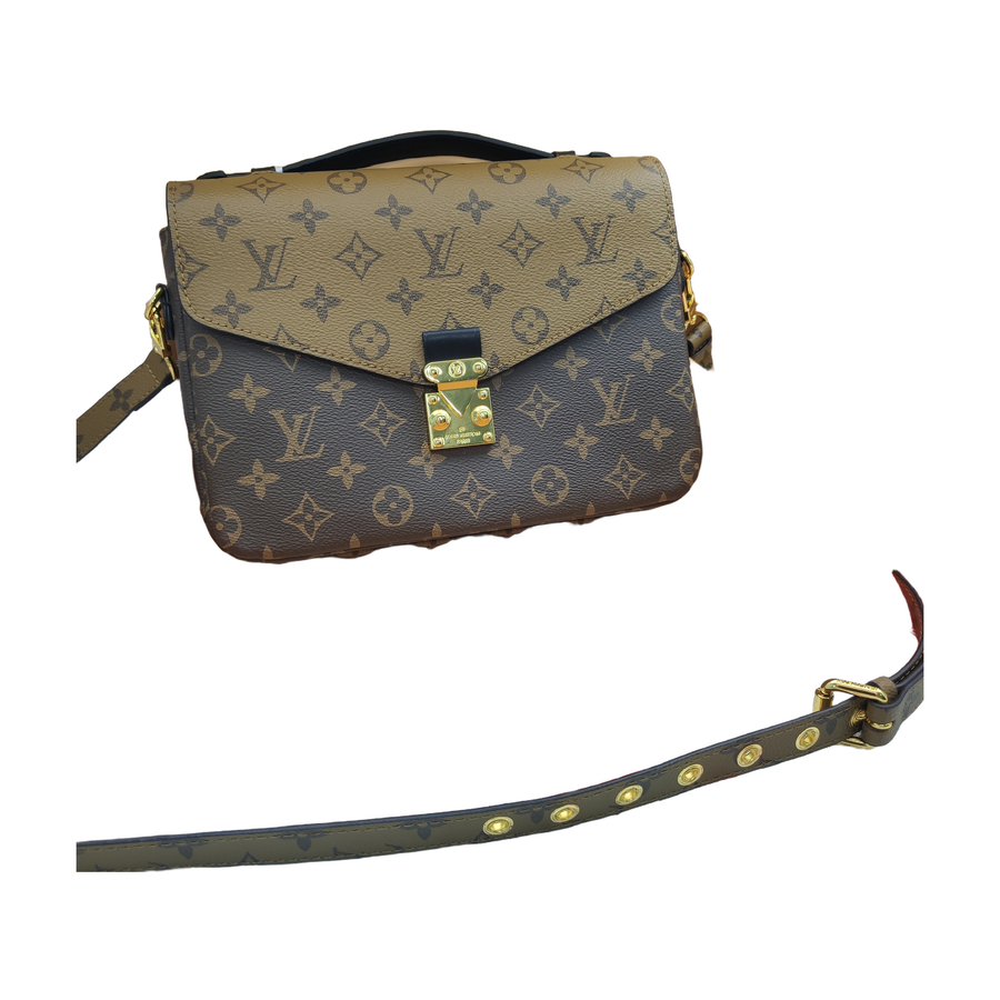 Reverse Monogram Top Handle Crossbody Bag in Brown / Beige / Black, supplier source view, full product reference view