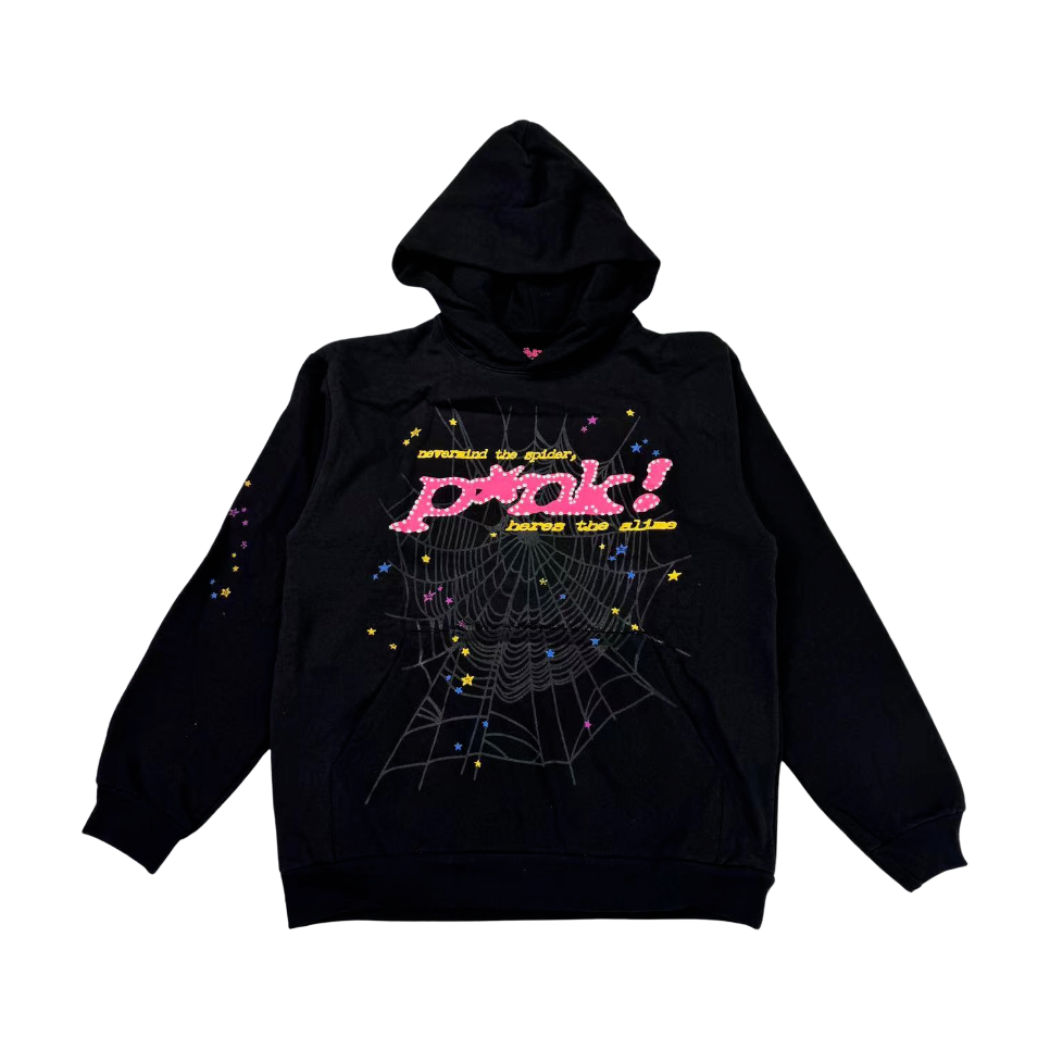 Sp5der P*NK Web Graphic Hoodie Black/Pink - supplier original