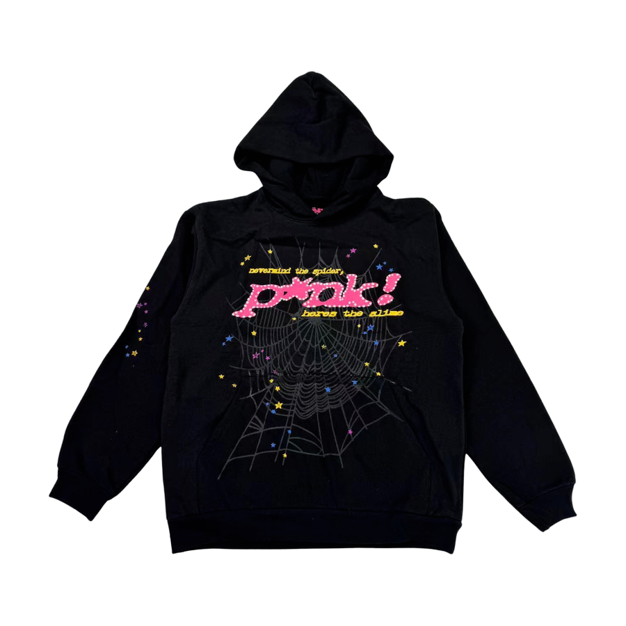 Sp5der P*NK Web Graphic Hoodie Black/Pink - supplier original