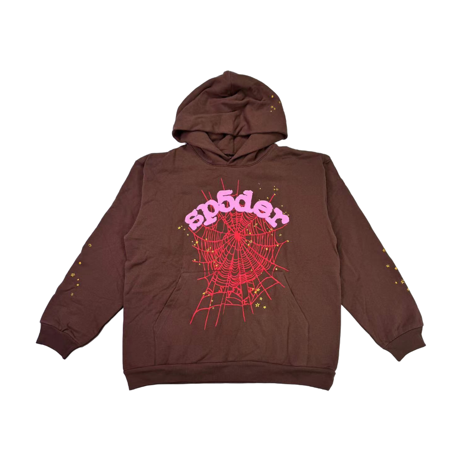 Sp5der Web Graphic Hoodie Brown/Pink/Red - supplier original