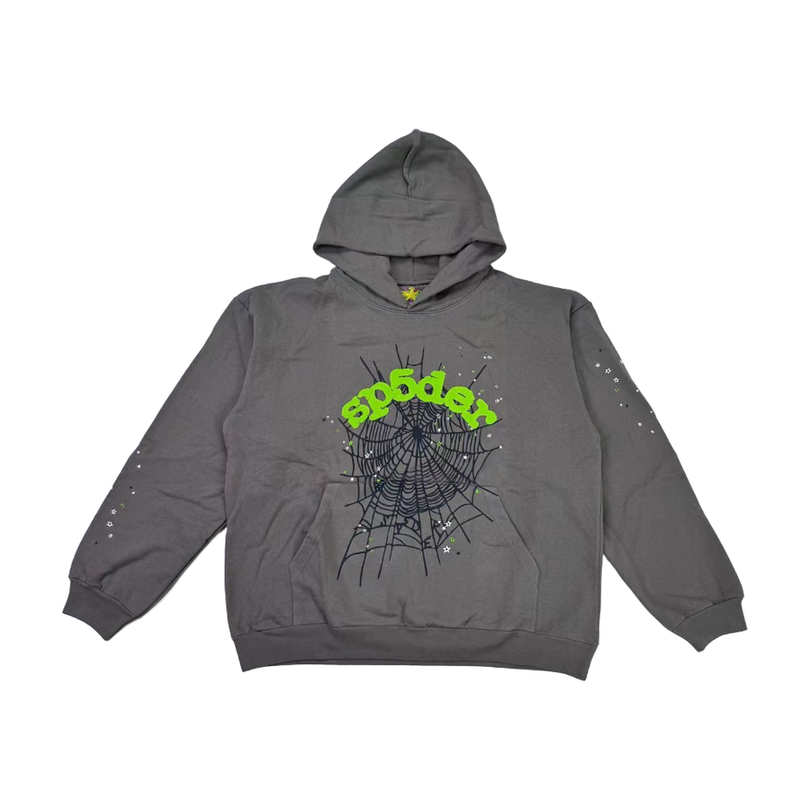 Sp5der Web Graphic Hoodie Gray/Green - supplier original