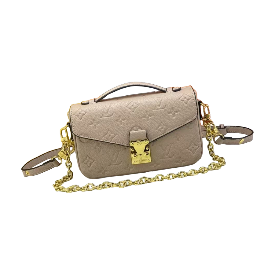 Embossed Monogram East West Chain Crossbody Bag in Taupe Beige, supplier source view