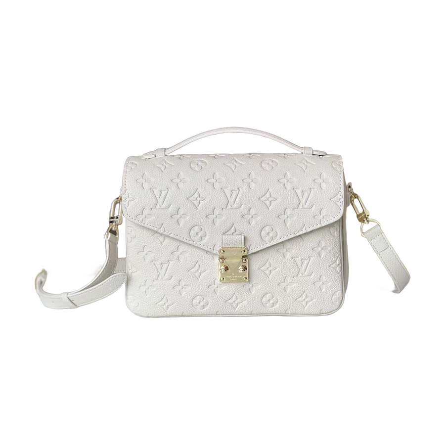 Embossed Monogram Top Handle Crossbody Bag in White, supplier source view