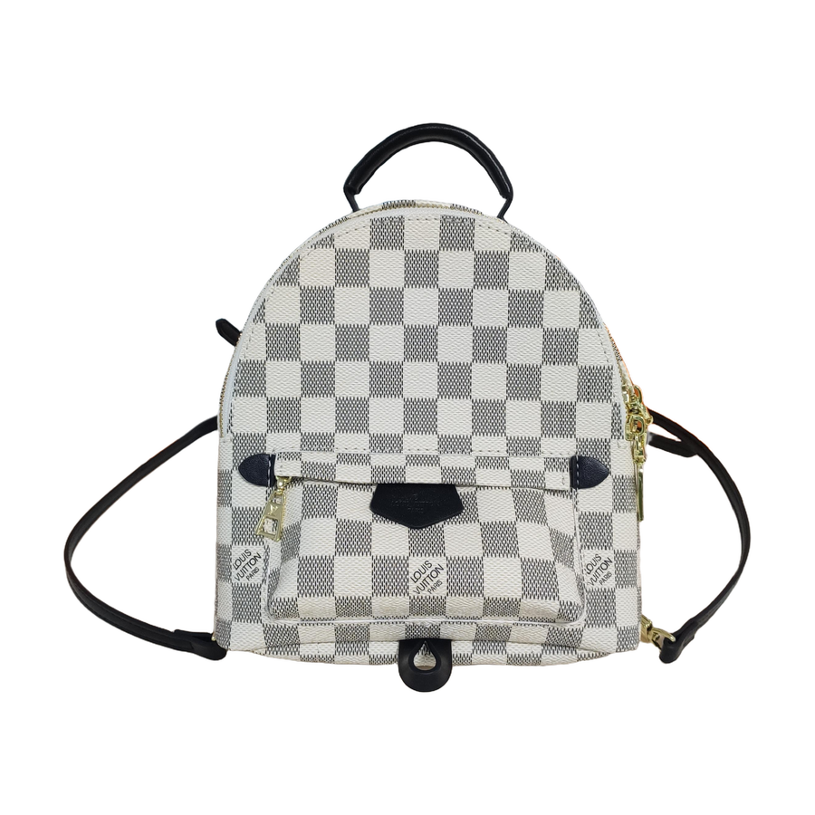 Checkered Mini Backpack in White / Gray / Black, supplier source view, full product reference view